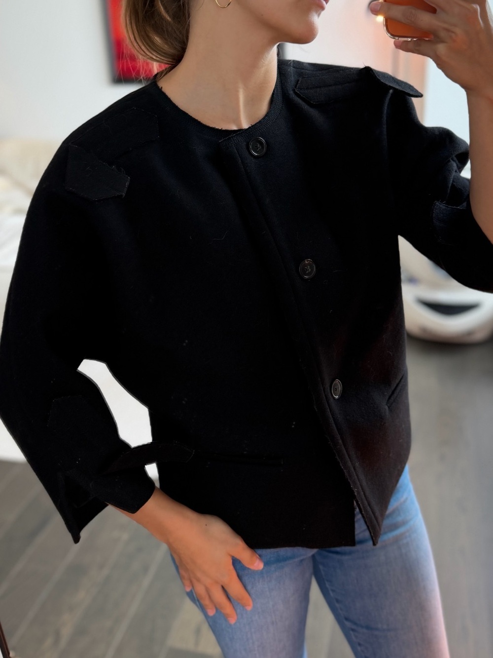 JIL SANDER Black Wool Military-Style Jacket — Size 38